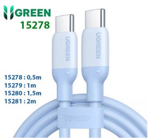 Cáp sạc nhanh silicon Ugreen USB-C sang USB-C xanh 0,5m 15278