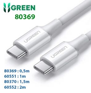 Cáp dữ liệu và sạc nhanh 2 đầu USB-C 2.0 Ugreen 80369 dài 0.5M 100W 5A Màu trắng Hàng chính hãng