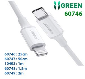 Cáp USB Type C to Lightning dài 0,25m màu trắng chính hãng Ugreen 60746