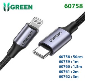 Cáp dữ liệu và sạc USB Type-C ra Lightning bọc nhôm chống nhiễu 50 cm màu đen US304 Ugreen 60758