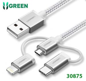 Cáp sạc, dữ liệu 3 trong 1 USB Micro/Type-C/Lightning dài 1,5M Ugreen 50203 (Màu bạc)