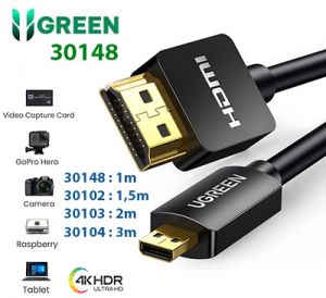 Cáp MicroHDMI to HDMI dài 1m Ugreen 30148 hỗ trợ 4K30Hz HDR