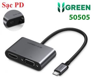 Cáp chuyển đổi USB Type-C to HDMI/VGA/Sạc PD 4K30Hz Ugreen 50505 cao cấp (vỏ nhôm)