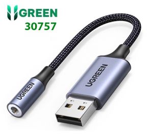 Card sound USB 2.0 Type-A to 3.5mm dây dù bọc nhôm có hỗ trợ MIC Ugreen 30757 cao cấp