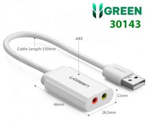 Card sound USB 2.0 to 3.5mm chính hãng Ugreen 30143 (Trắng) , 30724 (Đen) cao cấp