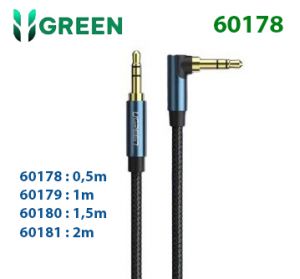 Cáp audio âm thanh AUX 3.5mm bện Nylon bẻ góc 90 độ dài 0,5M Ugreen 60178 cao cấp (Blue)