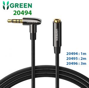 Cáp âm thanh 3.5mm nối dài 4 khấc Màu Đen 90 độ hổ trợ Hi-Fi Stereo TRRS AV188 Ugreen 20495 2M