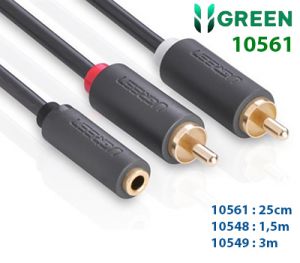 Cáp Audio 3.5mm âm ra 2 RCA dương dài 20cm Ugreen 10561 mạ vàng 24K cao cấp