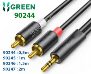 Cáp Audio 1 đầu 3.5mm ra 2 đầu bông sen RCA Male 0.5m mạ vàng 24k Ugreen 90244