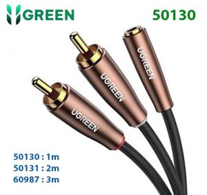 Cáp chuyển đổi âm thanh 2RCA dương sang 3.5mm âm dài 1M Ugreen 50130 cao cấp (đầu bọc nhôm, bện Nylon)