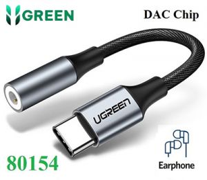 Cáp chuyển đổi âm thanh USB Type-C ra 3.5mm có chip DAC Ugreen 80154 cao cấp (Xám)