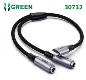 Cáp chuyển đổi chia âm thanh USB Type-C sang 2 cổng 3.5mm 20cm Ugreen 30732 cao cấp (Không DAC)