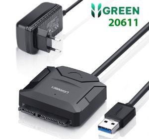 Cáp USB 3.0 To Sata Ugreen 20611 Dùng Cho HDD/SSD 2,5″ 3,5″ Có Nguồn Phụ