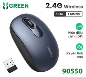 Chuột không dây dùng cho máy tính, laptop chất liệu nhựa ABS, màu Blue Ugreen 90550 cao cấp