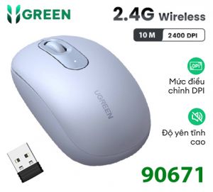 Chuột không dây dùng cho máy tính, laptop chất liệu nhựa ABS, màu xanh nhạt Ugreen 90671 cao cấp