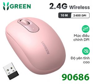 Chuột không dây dùng cho máy tính, laptop chất liệu nhựa ABS, màu hồng Ugreen 90686 cao cấp