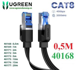 Cáp mạng CAT8 đúc sẵn dẹt dài 0,5M tốc độ 40Gbps 2000Mhz 26AWG U/FTP Ugreen 40168 cao cấp