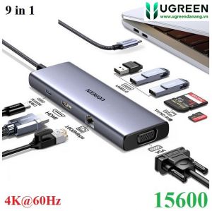 Hub USB Type-C 9 trong 1 ra HDMI 4K@30Hz, VGA, USB 3.0, Lan 1Gbps, SD/TF, Sạc PD 100W Ugreen 15600