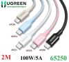 cap-sac-nhanh-100w/5a-usb-type-c-to-usb-type-c-dai-2m-ugreen-65250-cao-cap-mau-den - ảnh nhỏ  1